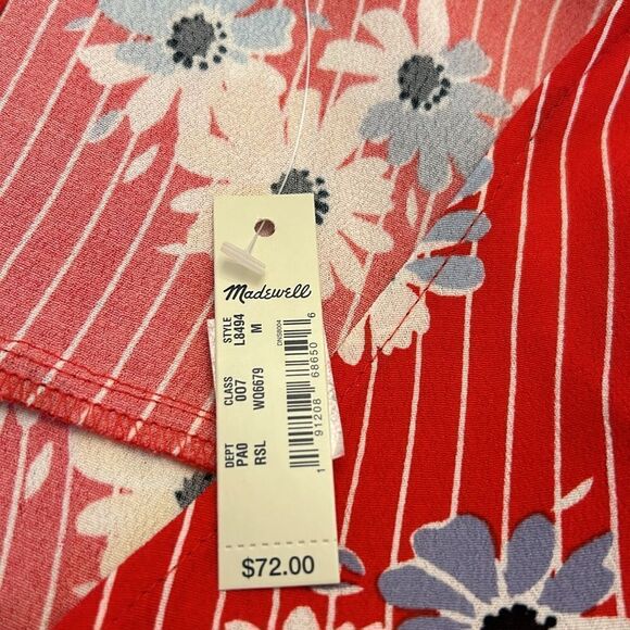 Madewell red white floral short sleeve V neckline blouse Size M New - Picture 9 of 11